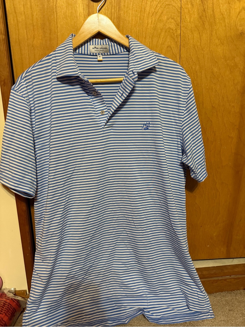 Peter Millar Light Blue and White Striped Polo